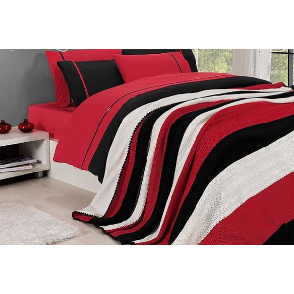 Памучно одеяло в комплект спално бельо – RED STRIPES
